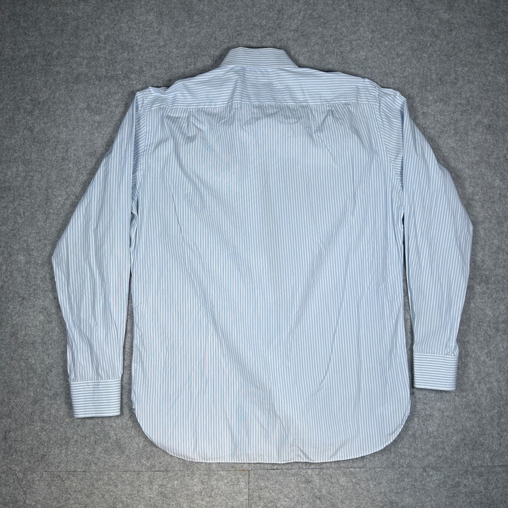 Ermenegildo Zegna Dress Shirt Men 16 Large Blue White Striped Luxury button down - Picture 12 of 16